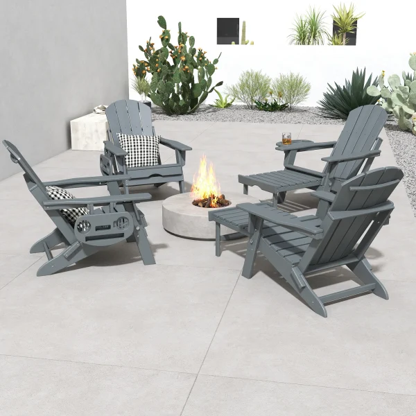 4 Adjustable Adirondack Chair with Retractable Ottoman