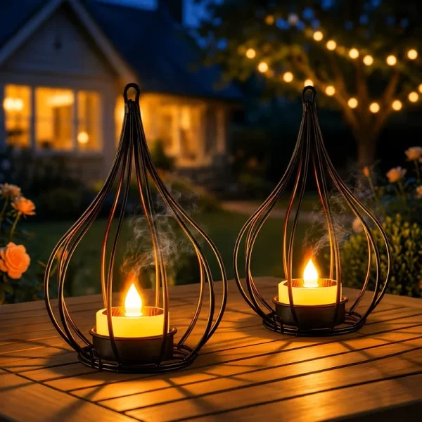 2  Flickering Solar Lanterns Outdoor Hanging Solar Lights