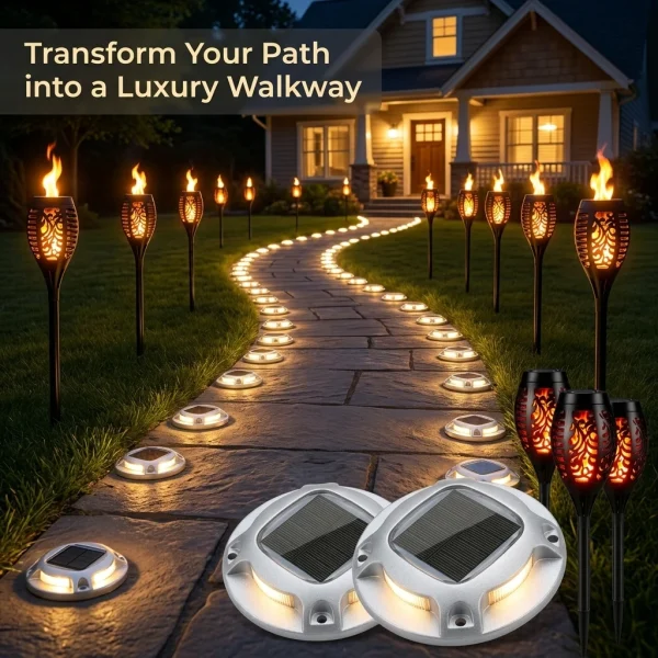 Solar Outdoor Ground & Flickering Flame Torch Light