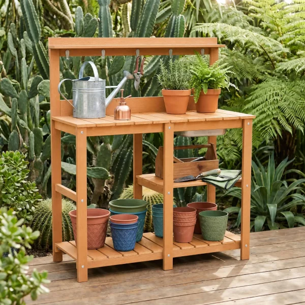 Potting Table With Removable Metal Basin,
